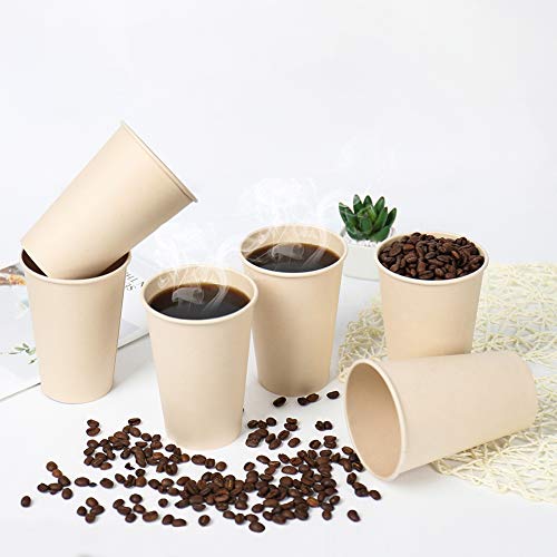 10 oz Disposable Light Brown Paper Coffee Cups Bamboo Fiber 120 Pack (120 Count)