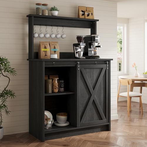 Farmhouse Coffee Bar Cabinet with Sliding Barn Door