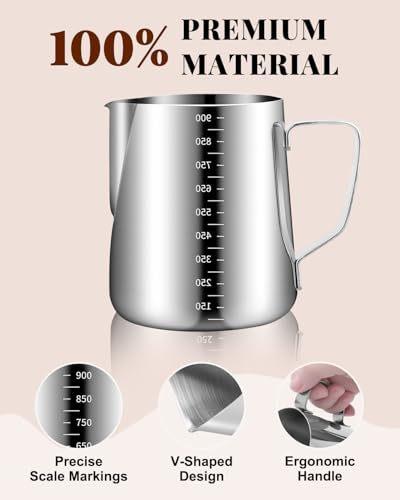 Milk Frothing Pitcher 900ml Stainless Steel Milk Frother Cup (19 Count)
