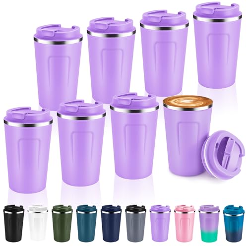 12 oz Double Wall Insulated Vacuum Travel Coffee Mug with Flip Lid Bulk 8 Pack (8 Count)