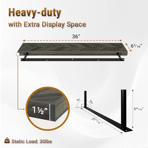36'' Chevron Floating Shelves for Wall (2 Count)