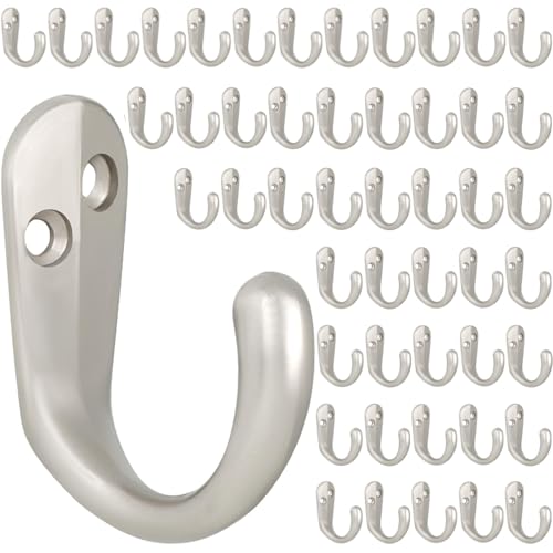 50PCS Coat Hooks Wall Mounted Silvery Single Prong Robe Hook (50 Count)