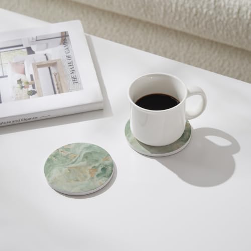 Set of 6 Sage Green Marble Coasters with Holder (6 Count)