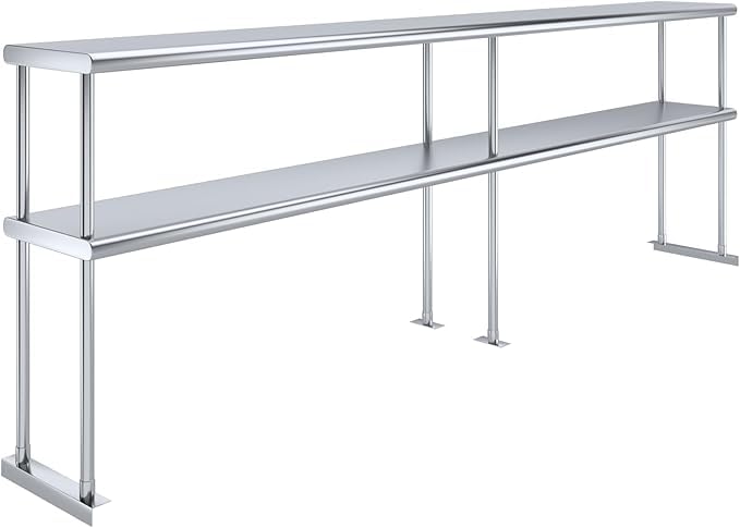 NSF Certified 18 Gauge Heavy Duty Stainless Steel Double overshelf with Brackets for Kitchens