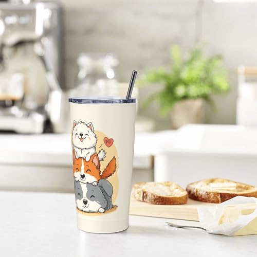 Dog Tumbler with Lid and Straw 20oz Coffee Tumblers Leakproof Stainless Steel Travel Mug Vacuum Insulated Cup for Iced and Hot (20 Count)