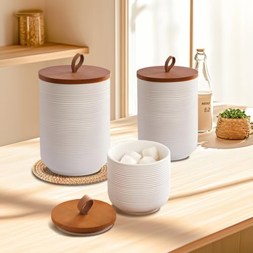 Food Storage Jar Strong Ceramic Canisters With Airtight Wooden Lid 44 oz