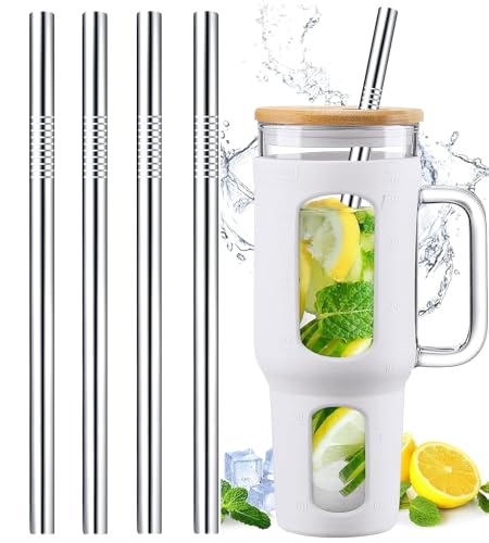 4 Pack 0.35" Wide Bore Reusable Stainless Steel Smoothie Straws (4 Count)