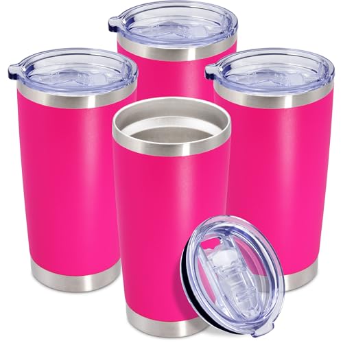 20oz Tumbler Insulated Coffee Tumblers with Lid Stainless Steel Hot Pink 4P (4 Count)