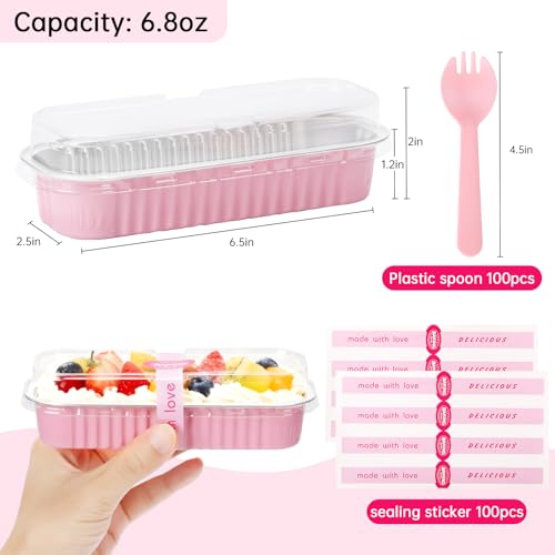 100 Pack 6.8 oz Rectangular Mini Loaf Pans with Lids and Spoons (30 Count)