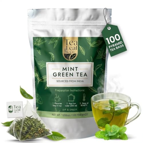 Tealeaf & Co. Mint Green Tea Bags Blended with Fresh Herbs (50 Count)