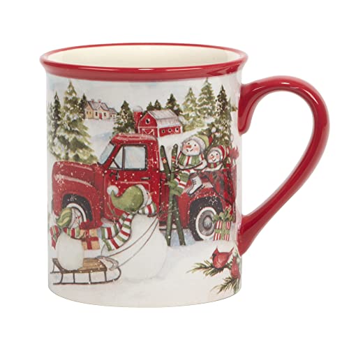 Red Truck Snowman Set of 4 Ceramic Mugs (4 Count)