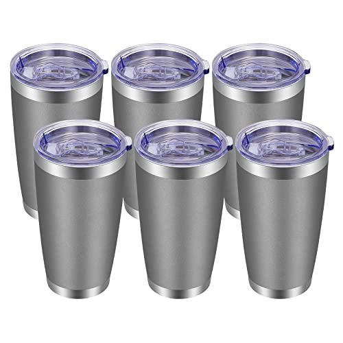 20oz Tumbler with Lid and Straw Stainless Steel Tumbler Cup Bulk Vacuum Insulated Double Wall Travel Coffee Mug Powder Coated Coffee Cup (6 Count)