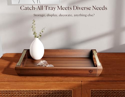 Acacia Wood Serving Tray with Metal Handles