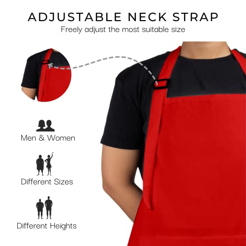 Bulk Apron Women Men with Pockets Cotton Kitchen Cooking Chef Aprons Red 35x27 Inches Set of 10 (10 Count)