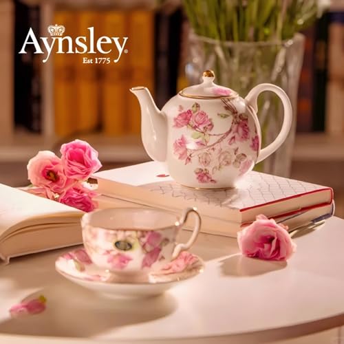 Fine Bone China Elizabeth Rose Teapot and Set of 2 Teacups & Saucers