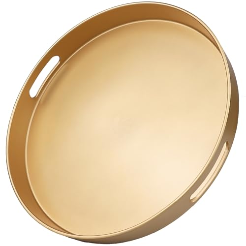 Gold Round Decorative Tray with Handles