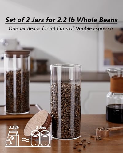 2PCS of 50floz Round Coffee Canister with Wooden Lids