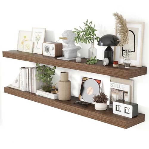 55 Inch Floating Shelves for Wall 8 Inch Deep Walnut Shelves Set of 2 (2 Count)