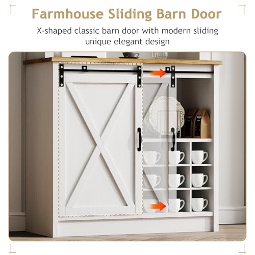 72" Farmhouse Coffee Bar Cabinet with Sliding Barn Door