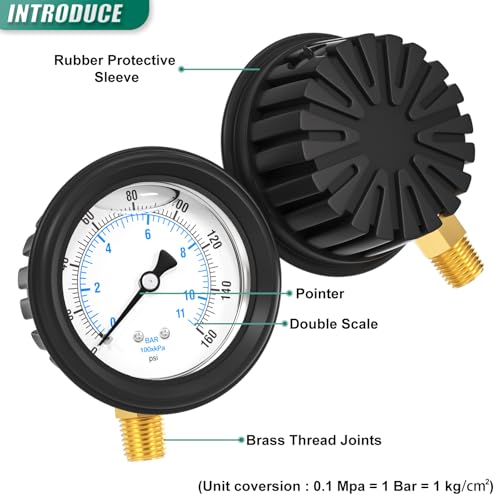 0 160PSI Stainless Steel Liquid Filled Pressure Gauge