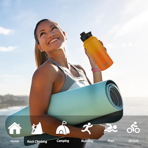 32 oz Insulated Water Bottle Stainless Steel Double Walled Vacuum Sports Water Bottle with 2 Lids