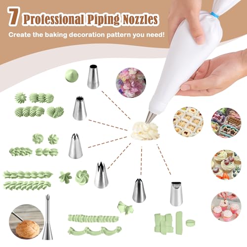 14 Piece Reusable Piping Bags and Tips Set with Stainless Steel Nozzles