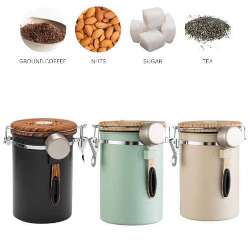 Airtight Coffee Canister 1.8L with Wooden Lid Scoop Set