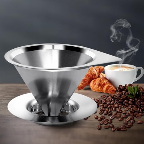Pour Over Coffee Dripper Reusable Coffee Filter Paperless Coffee Filter Stainless Steel Pour Over Coffee Maker Cone Coffee Dripper for 1