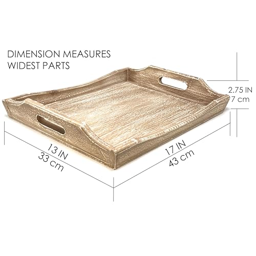 Wooden Tray 17"x13"x2" Stylish Rustic Farmhouse Decor Serving Platter & Coffee Table Tray