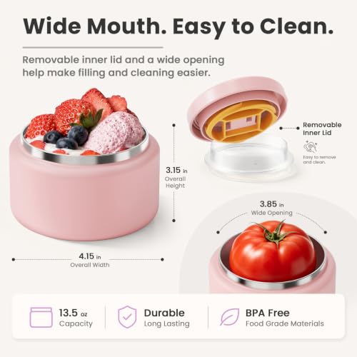 13.5oz Soup Thermo for Hot Food Kids with Buckle Lid Insulated Vacuum Food Jar Wide Mouth Leakproof Stainless Steel Lunch Container