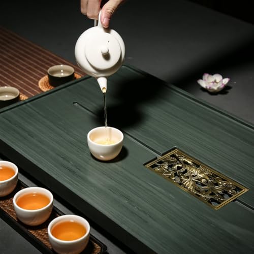 Tea Set Green Sandalwood Stone Tea Tray Home Drainage Simple Natural Ebony Stone Tea Table Tea Set Tray Chinese Tea Set