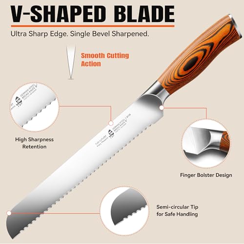 Bread Knife 9 inch Sharp Serrated Slicing Knife for Homemade Sourdough Bread