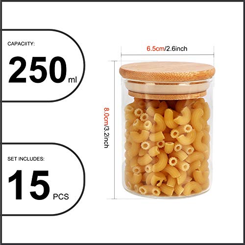 15 Pack 6 oz Glass Jars With Bamboo Lids for Kitchen (15 Count)