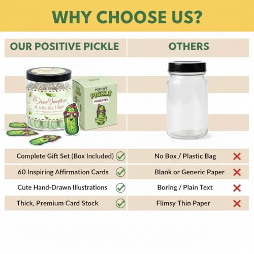 60 Positive Pickle Cards Jar for Daughter with Affirmation Cards