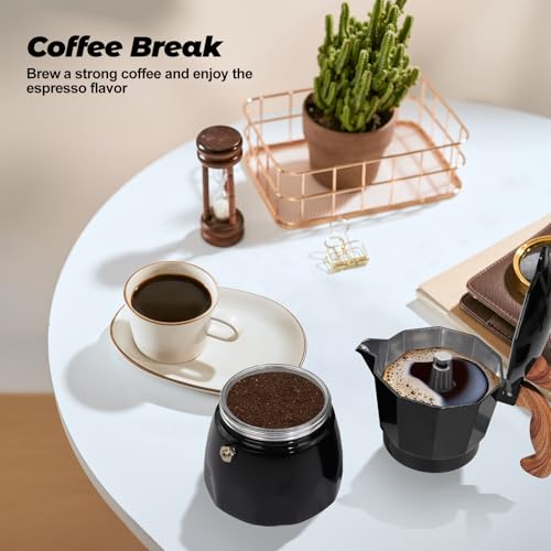 3 Cup Aluminum Moka Pot Classic Stovetop Espresso Coffee Maker 150ml 5oz Coffeemaker Percolator Mocha Pot Greca Coffee Maker Cafe Makers for Italian and Cuban Café Brewing Black