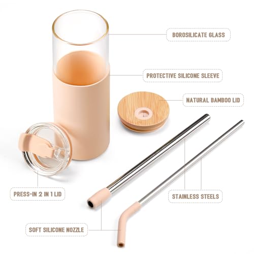 24oz Glass Tumbler with Lids and Straws