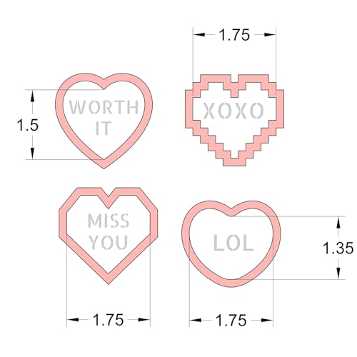 Mini Heart Cookie Cutter with Text Stencils Bundle (9 Count)