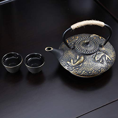 Koi Fish Cast Iron Teapot Set Stove Top 26 oz Tea Kettle with 4 Cups