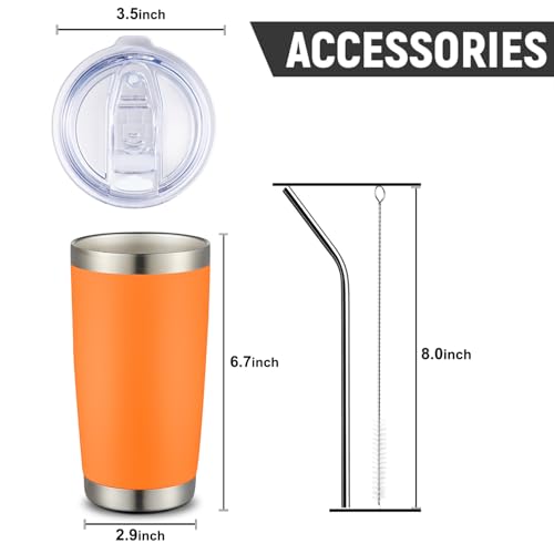 20oz 8 Pack Tumbler Double Wall Vacuum Insulated Coffee Travel Mug Stainless Steel Tumbler Bulk with Lid and Straw Insulated Coffee Cup for Cold & Hot Drinks (8 Count)