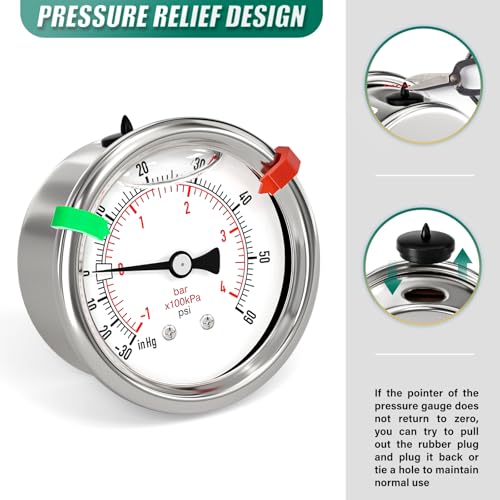30inHG 60PSI Stainless Steel Liquid Filled Pressure Gauge