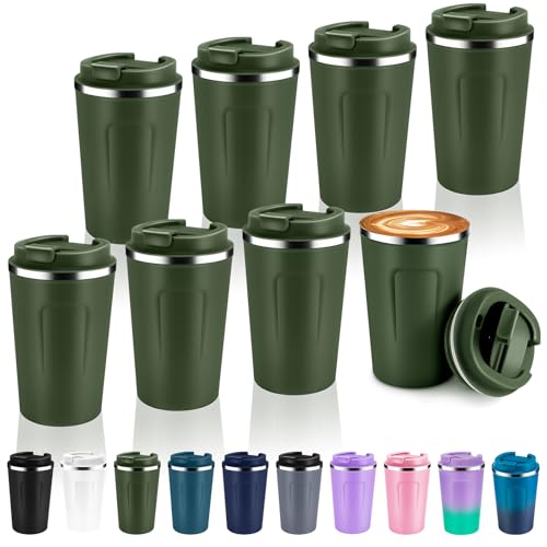 12 oz Double Wall Insulated Vacuum Travel Coffee Mug with Flip Lid Bulk 4 Pack (8 Count)