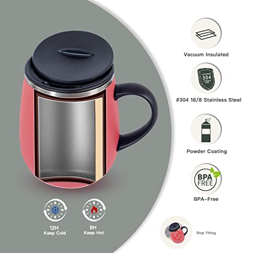16 oz Insulated Coffee Mug with Handle and Lid