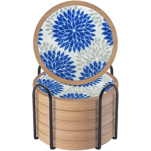 Wood Coasters Set of 6 with Holder