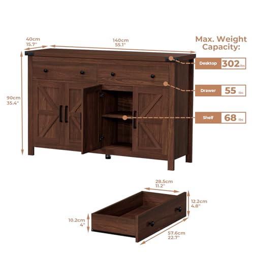 Buffet Cabinet with Storage Farmhouse with 4 Doors and 2 Drawers