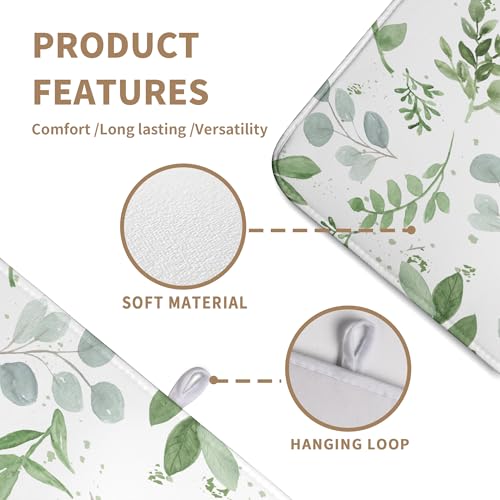 Summer Sage Green Leaves Dish Drying Mat Spring Eucalyptus Leaf Kitchen Dish Drying Pad Absorbent Dish Dryer Mat for Kitchen Countertops Microfiber Dishes Drainer Pad Dish Drying Rack Mat