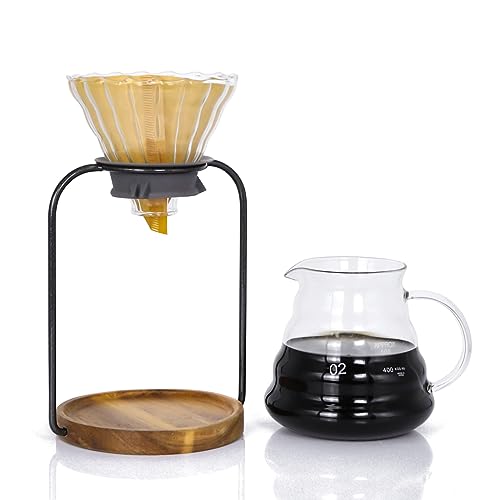 Pour Over Coffee Dripper Stand Transparent Glass Dripper Server with Paper Coffee Filters Manual Hand Drip Coffee Brewing Kit for Home Office Camping