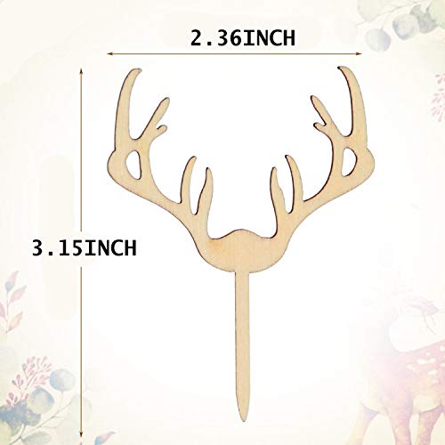 Deer Cupcake Toppers Wooden Baby Shower Woodland Antler Cake Picks Party Decorations Wedding Hunting Boho Rustic Country Birthday Party Supplies Set of 24 (24 Count)