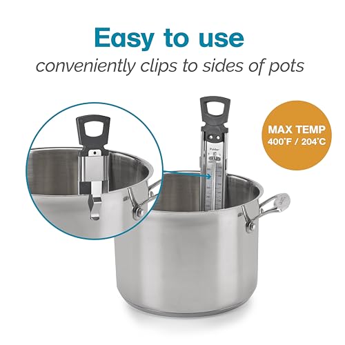 Candy/Jelly/Deep Fry Thermometer, Stainless Steel, with Adjustable Sliding Pot Clip Attachment and Quick Reference Temperature Guide