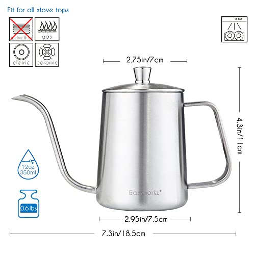 Gage Gooseneck Pour Over Coffee Kettle 12 oz Stainless Steel Hand Drip Long Narrow Spout