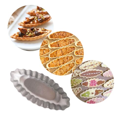Tiny Aluminum Boat Tart Pan Fluted Oval Baking Mold (10 Count)